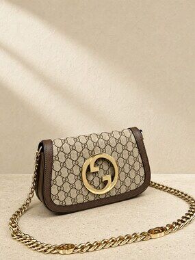 Gucci Medium Blondie Shoulder Purse in Beige Ebony GG Supreme